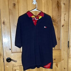 Tommy Hilfiger Navy Polo with Red and Yellow Details Vintage 90’s